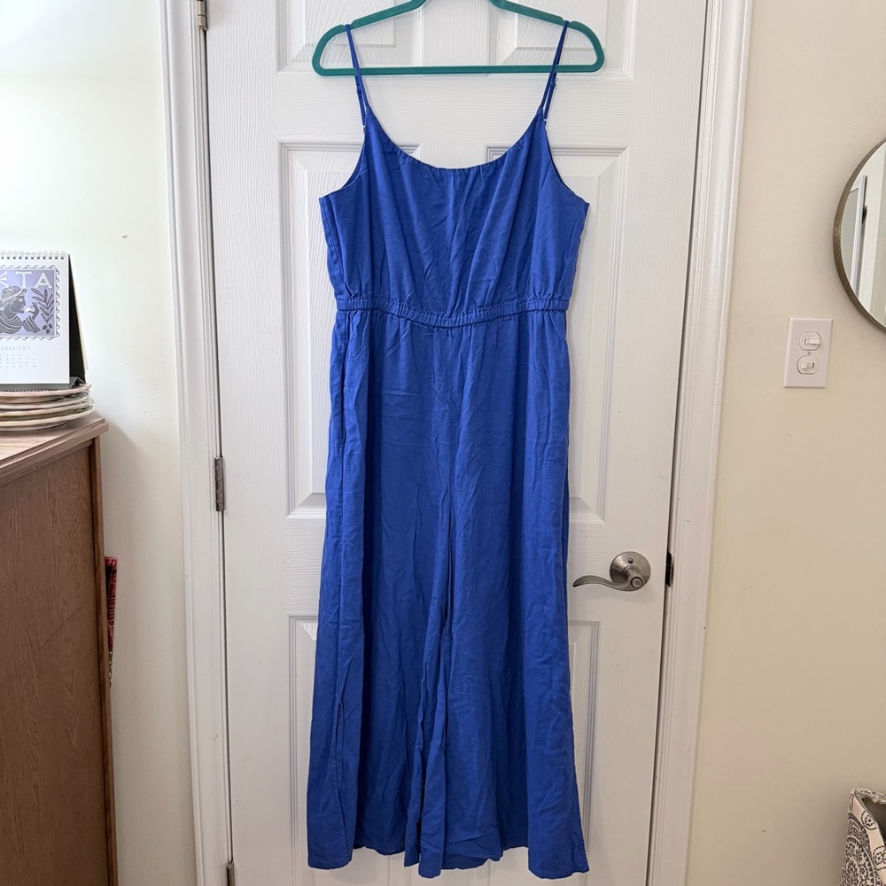 Haute Hippie blue linen wide leg jumpsuit sz L - Picture 3 of 11